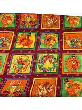 Thanksgiving Turkey & Harvest Cotton Fabric 1/2 yard x 42" Festive Pattern